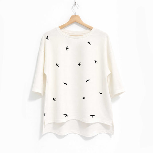 Oversized majica "Ptice", bela
