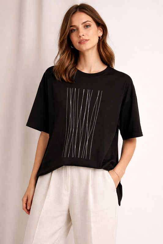 Oversized majica "Talasi", crna.